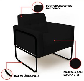 Poltrona Sala Industrial Alta Tubo Preto Elisa Sintético D03 - D'Rossi - Preto