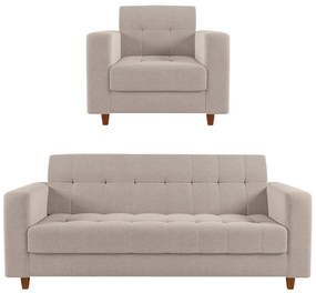 Kit 01 Sofá 03 Lugares e 01 Poltrona Arezzo Linho Pés Chanfrado Castanho D01 - D'Rossi - A27 Areia