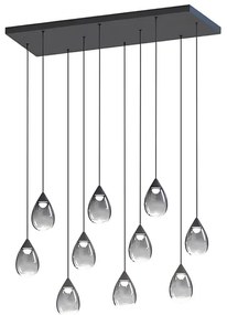 Pendente Led Vidro Fume E Aluminio Preto 50W 3000K Drop