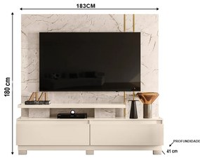 Estante de TV 75 Pol 183cm com Pé Sala Belora Calacata/Off White M20 - D'Rossi
