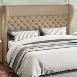 Cabeceira Cama Box Casal King 195cm Trinidad Z37 Veludo Bege - Mpozena