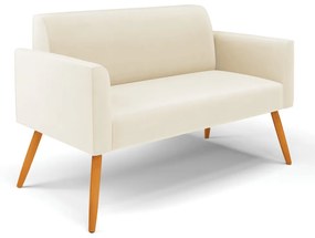 Sofá Namoradeira com 2 Poltronas Pés Palito Castanho Marisa Veludo - Bege