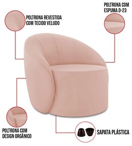 Poltrona Decorativa Orgânica Kit 2 Lua Veludo D03 - D'Rossi - Rose