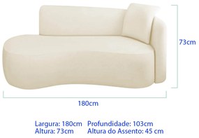 Divã Recamier Suíça Curvo Sala Recepção 180cm Lado Esquerdo Bouclé