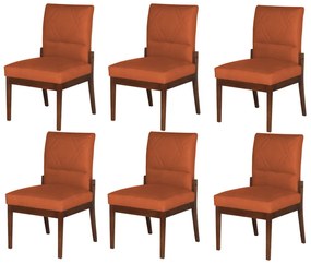 Conjunto 6 Cadeiras De Jantar Aurora Base Madeira Maciça Estofada Suede Telha