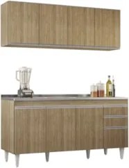 Armário Cozinha e Balcão Com Pia 160cm Arkansas Castanho    - Lumil