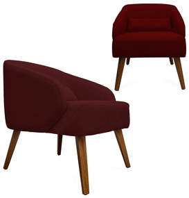 Kit 2 Poltronas Decorativas Lara Pés de Madeira Suede Bordô - Sheep Estofados - Vermelho escuro