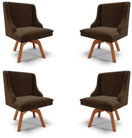 Kit 4 Cadeiras Decorativas Sala de Jantar Base Giratória de Madeira Firenze Suede Marrom/Natural G19 - Gran Belo