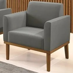 Poltrona Decorativa Base Madeira Castanho Maressa Suede Grafite - Ibiz
