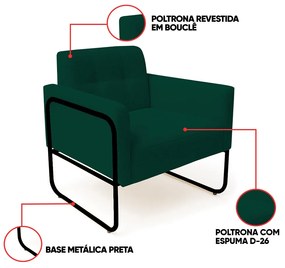 Poltrona Sala Industrial Alta Tubo Preto Elisa Bouclê D03 - D'Rossi - Verde