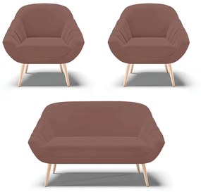 Kit 01 Namoradeira 02 Lugares e 02 Poltronas Giovana Veludo Pés Palito Natural D03 - D'Rossi - Rose