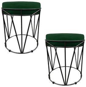 Kit 02 Puffs Multiuso com Mesa Babu 2 em 1 Suede Verde Base Preto - D'Rossi