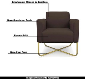 Kit 2 Poltronas Decorativas Isabella Base X Suede Marrom/Dourado G19 - Gran Belo