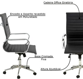 Kit 2 Cadeiras Executivas Escritório Royal Baixa PU Sintético Preta G56 - Gran Belo