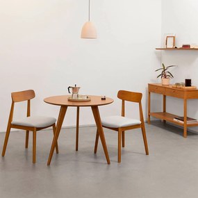 Conjunto Mesa de Jantar Square Laminada Tripé Redonda Natural - 88cm + 2 Cadeiras Nord Encosto Madeira Assento - Off White