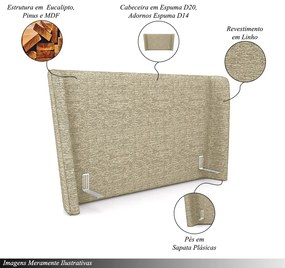 Cabeceira Design para Cama de Casal Torres Pés em Madeira Linho Bege G91 - Gran Belo