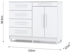 Cômoda para Quarto com Sapateira 2 Portas 4 Gavetas Lírio V02 Branco -