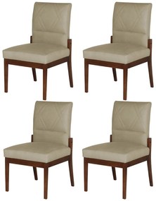 Conjunto 4 Cadeiras De Jantar Aurora Base Madeira Maciça Estofada Suede Nude
