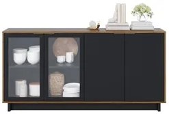 Balcão Aparador Buffet Vicky C05 Noce Milano/Preto Fosco - Mpozenato