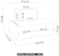 Sofá Modular 174cm Living Sala de Estar Moby Boucle Grafite Z08 - Mpoz