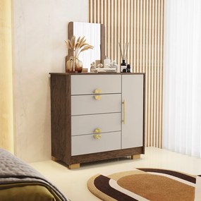 Cômoda Sapateira Vollard 4 Gavetas 1 Espelho 1 Porta com Prateleira Nogueira/Fendi G98 - Gran Belo