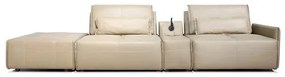 Sofá Yale 2 Lugares + Puff e Console com Luminária Couro Pérola 390cm - 69948 Sun House