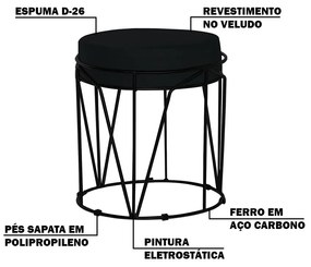 Puff Decorativo Sala de Estar Base Preto Chloe Veludo Preto G41 - Gran Belo