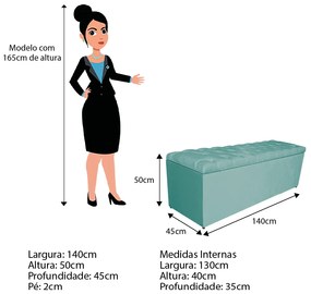 Calçadeira Estofada Liverpool 140 cm Casal Suede Azul Tiffany - ADJ Decor