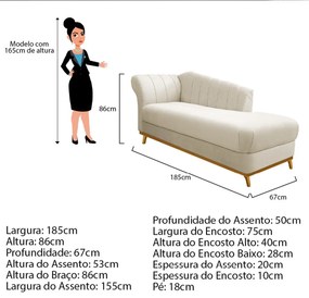 Recamier Vanessa 185cm Lado Esquerdo Corano Bege - ADJ Decor