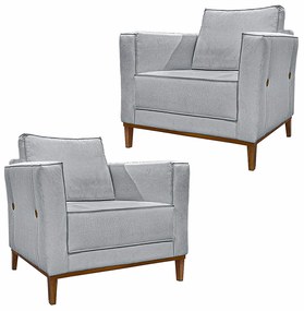 Kit 2 Poltronas Decorativas Pés em Madeira Tarantino Linho Cinza Rustico G63 - Gran Belo