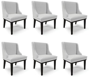 Kit 6 Cadeiras Decorativas Sala de Jantar Base Fixa de Madeira Firenze Linho Cinza/Preto G19 - Gran Belo