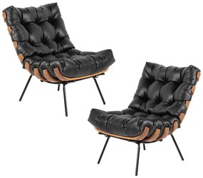 Kit 2 Poltrona Decorativa Sala de Estar Costela Couro Preto G34 - Gran Belo