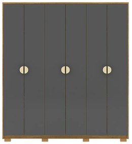 Guarda Roupa Casal Marlin 6 Portas de Bater 4 Gavetas com Nichos MDF Nature/Chumbo G98 - Gran Belo