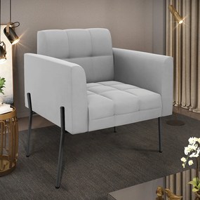 Poltrona Pé de Ferro Preto para Sala Elisa Suede - D'Rossi - Cinza