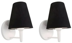 Kit/2 Arandela Cone Md-2004 Base Branco Cúpula em Tecido 14/14x07cm Preto - Bivolt