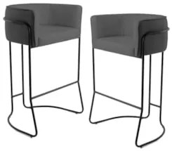 Kit 2 Banquetas Decorativas Base Aço Preto Betina C-03 Sintético Cinza
