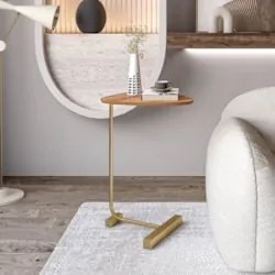 Mesa Lateral Apoio Sala Pé Metal Freya Cinamomo/Dourado E05 - Mpozenat