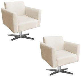 Kit 02 Poltronas Giratória Marisa Suede Base Cromada D03 - D'Rossi - Bege