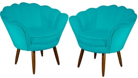 Kit 2 Poltronas Decorativas Pétala Pés Palito Suede Turquesa - Sheep Estofados