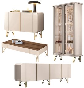Conjunto 1 Cristaleira 2 Buffets e 1 Mesa de Centro Texas/Virginia/Bambino/Rennes Off White/Castanho G26 - Gran Belo