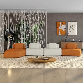 Sofá 4 Lugares Orgânico com Chaise e 3 Módulos Berlim Bouclê Caramelo/Off White K01 - D'Rossi