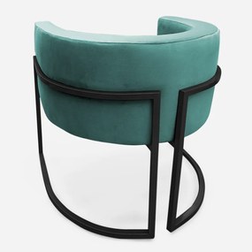 Poltrona Decorativa Base Metal Preta Luna Veludo Turqueza - Sheep Estofados - Veludo Turquesa