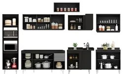 Armário de Cozinha Modulada de Canto 8 Peças CP07 Balcão Preto/Cinza -