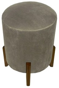 Puff Redondo Evo Peach em Veludo com Pés Escandinavo - Prata - Pequeno 35cm