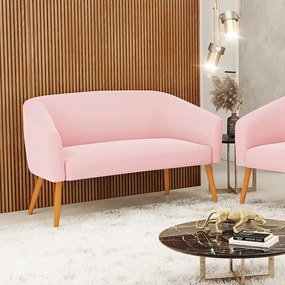 Namoradeira 02 Lugares Stella Suede Rosa Bebê Pés Palito Castanho - D'Rossi