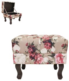 Puff Baú Decorativo Capitonê Luis XV 50x40cm Suede Estampado Floral - Sheep Estofados - Colorido