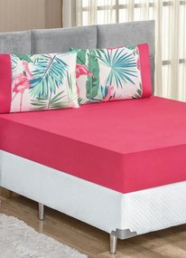 Jogo de Cama 200 Fios Rosa Queen 3 Peças