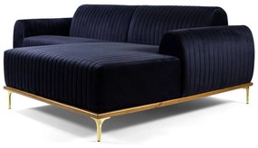 Sofá 3 Lugares Bipartido com Chaise Lado Esquerdo Base de Madeira Euro 245 cm Veludo Azul G15 - Gran Belo