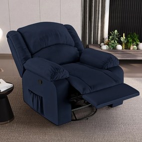 Poltrona do Papai Reclinável Sala de Cinema Madrid Glider Manual Giratória USB PU Azul G23