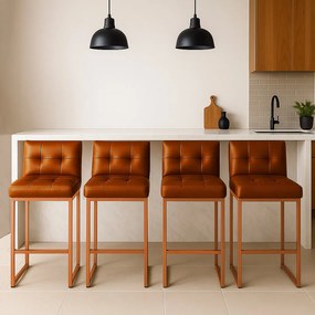 Banqueta Cozinha Alta com Encosto Industrial Kit 4 Bronze Lirina PU C05 - D'Rossi - Nozes